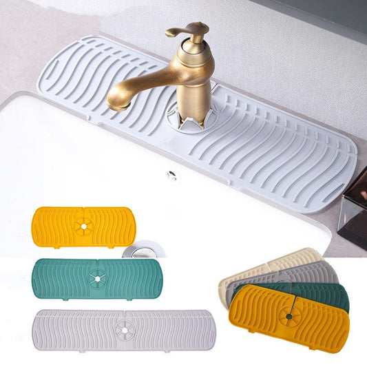 Kitchen sink mat with faucet and additional mats in different colors displayed below.